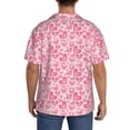 thumbnail image 3 of Lsque pink heart Print Men's Cuban Collar Short Sleeve Shirt Summer Beachwear Casual Button Down Fashionable Vacation Leisure Shirt-Large, 3 of 5