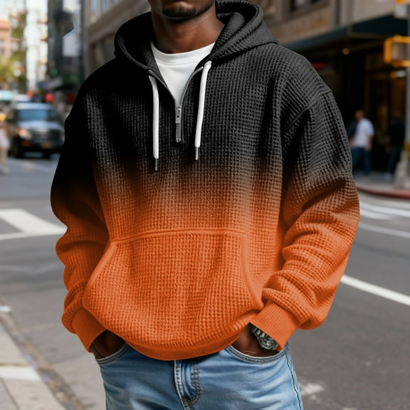 Quarter Zip Hoodie Mens Shirts Long Sleeve Waffle Sweatshirt 1/4 Zip Pullover with Pockets Black L