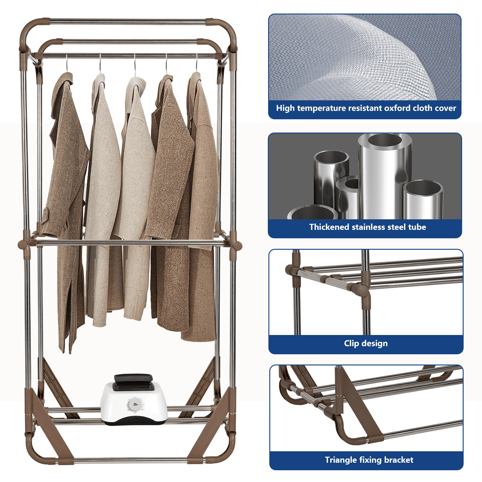Uten Electric Clothes Dryer Portable 1500W Air Drying Laundry Heater with Timer, Foldable Clothes Drying Rack and Dryer for Travel, Apartments, RV, Home
