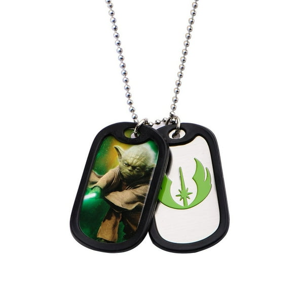 Stainless Steel Yoda with Rubber Silencer Double Dog Tag Pendant Necklace