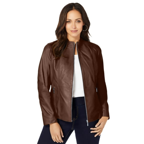 Jessica London Women's Plus Size Zip Front Leather Jacket