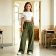 thumbnail image 6 of Gunia Little Girls Sweatpants Joggers School Uniformss Baggy Wide Leg Sweat Pants Sweatpants Elastic Waist Joggers Pants Preppy Clothes For Kids Athletic Pants Army Green 5-6 Years, 6 of 7