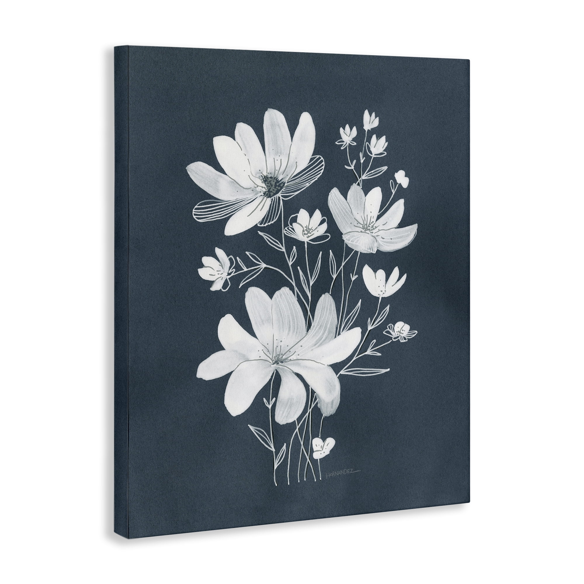 Stupell Industries White Floral with Outline Plants & Flowers Painting Wrapped Canvas Art Print Wall Art, 36 x 48