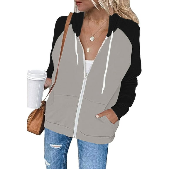 ManxiVoo Women's Y2K Streetwear Zip Up Hoodie with Drawstring Long Sleeve Casual Top L Size Black