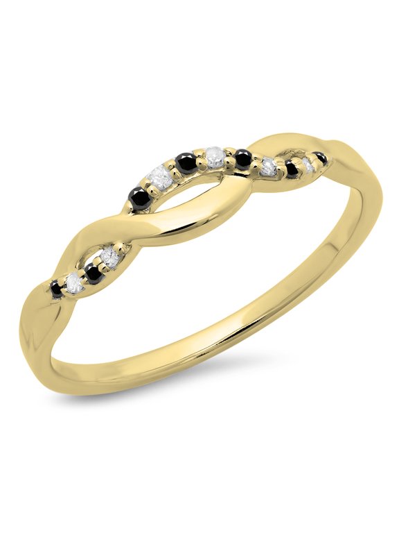 Collection 0.10 Carat (ctw) 10K Black & White Diamond Bridal Wedding Stackable Swirl Ring, Yellow Gold, Size 9