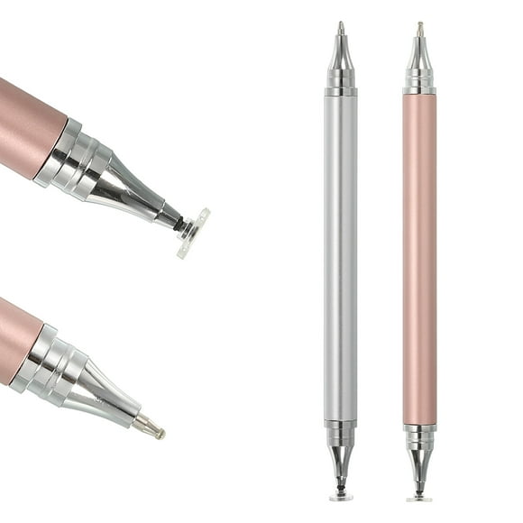 2uds Bolígrafo Pluma con Óptico Lápiz Punta 2 en 1 Tinta Pluma Óptica Punta Lápices para Táctil Pantallas Universal Capacitiva Lápiz Tableta Plumas, Plata Rosa