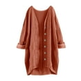 thumbnail image 4 of Vivianyo HD Women's Crinkle Gauze Cardigan, Button Front Roll Up Sleeve Mid Length Lightweight Outer Top for Beach Vacation Wear, Sizes S-2XL, 4 of 5