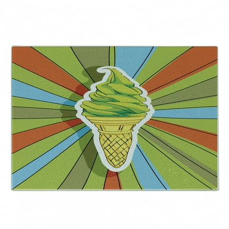 

Art Cutting Board Hand Drawn Ice Cream on Cone with Colorful Rays Coming out from the Middle Decorative Tempered Glass Cutting and Serving Board Small Size Lime Green Multicolor by Ambesonne