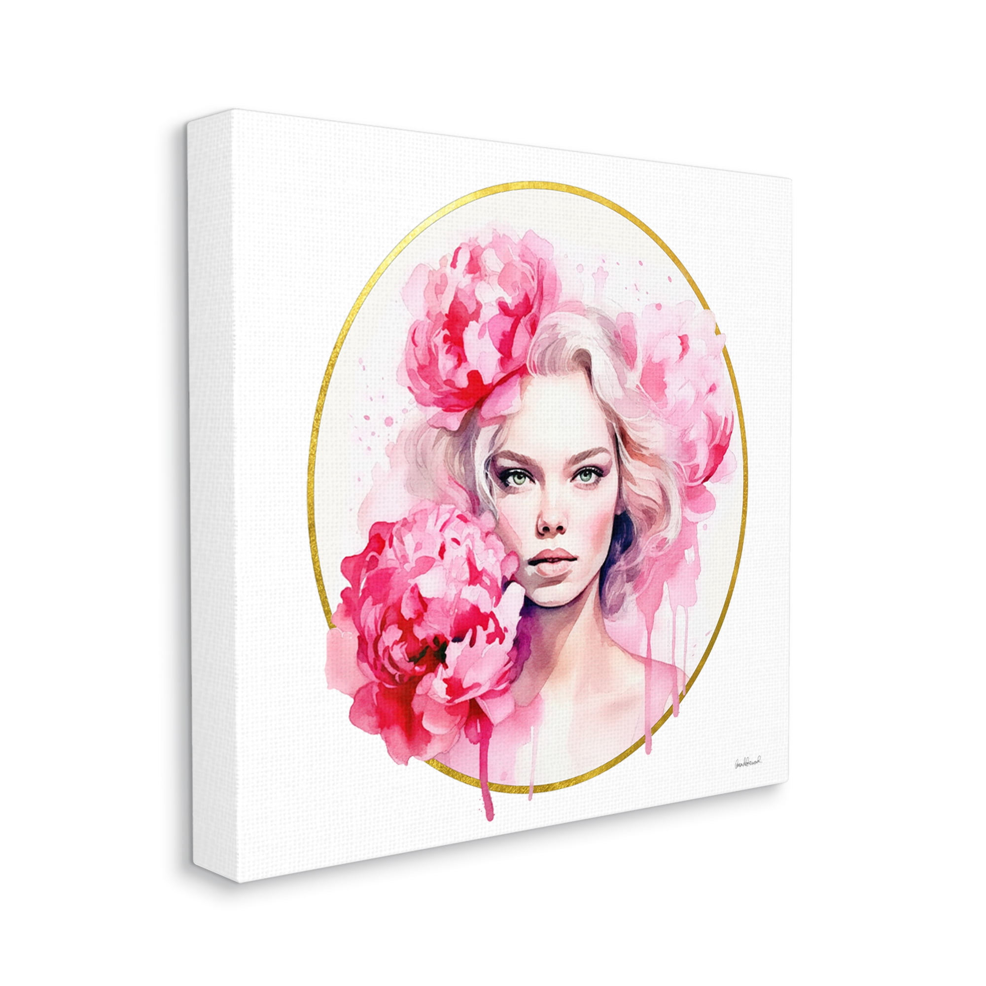 Stupell Industries Girl with Carnations Portrait Botanical & Floral Painting Gallery Wrapped Canvas Print Wall Art, 30 x 30