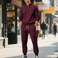 thumbnail image 2 of Atogsazn Mens Fleece Fall Set Quarter Zip Long Sleeve Sherpa Pullover Sweatshirt and Cargo Sweatpant Outfit Clothing Wine L Fashion, 2 of 6