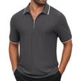 thumbnail image 3 of QPNGRP Men's Zipper Polo Shirts Short Sleeve Moisture Wicking Dry Fit Striped Casual Golf Shirts for Men Gray L, 3 of 6