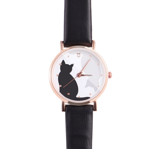 Alasum Girlish Black Wrist Watch with Faux Strap and Quartz Timekeeping