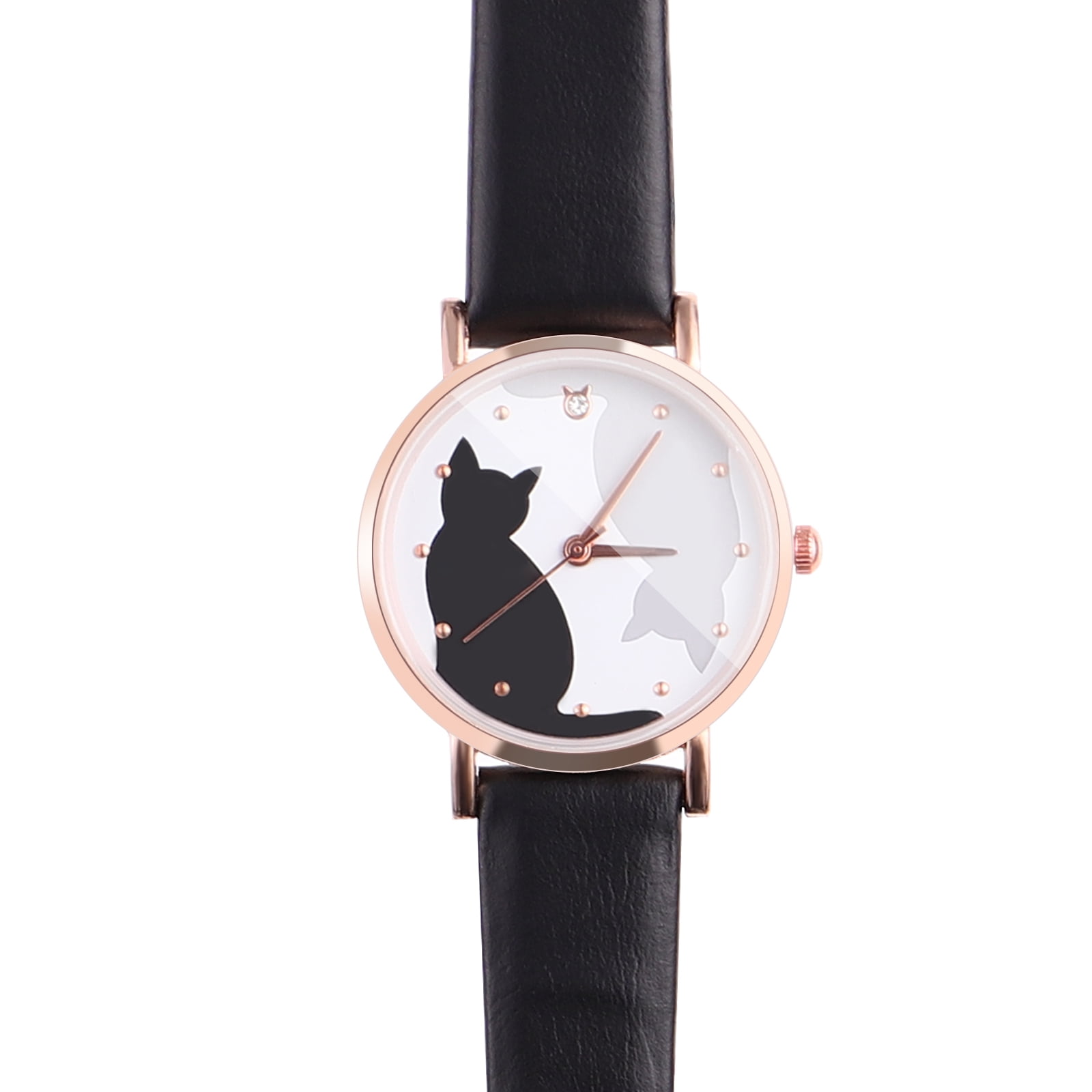 Alasum Girlish Black Wrist Watch with Faux Strap and Quartz Timekeeping