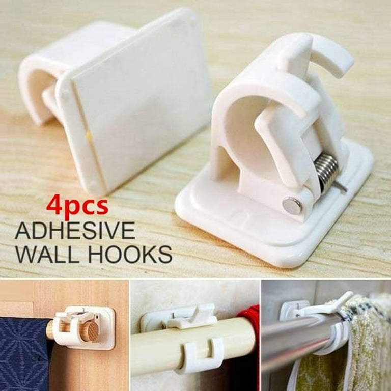 2/4/6PCS Self-Adhesive Hooks Wall Mounted Curtain Rod Bracket Shower  Curtain Rod Fixed Clip Hanging Rack