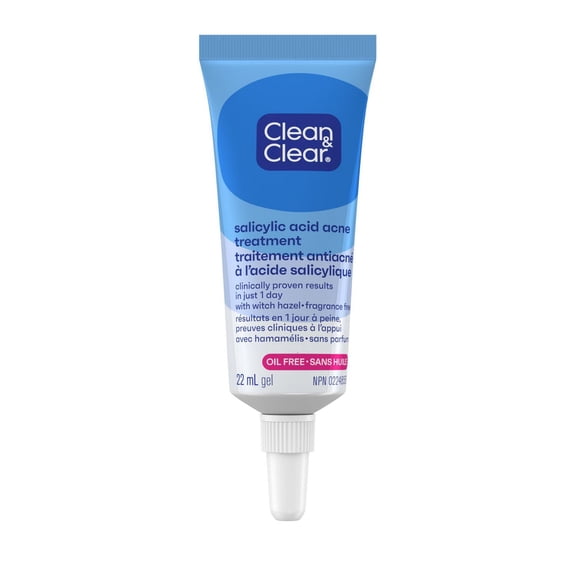 Clean & Clear Gel de Traitement contre l'Acné avec 2 % d'Acide Salicylique, Traitement Antiacné Topique Sans Huile avec Hamamélis pour des Résultats Cliniquement Prouvés en 1 Jour, Sans Parfum