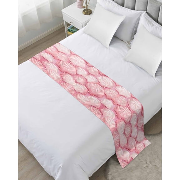Bed Runner Scarf Queen Size, Pink Shell Coastal Stain Bed Runners & Scarves for Foot of Beds, Nautical Ocean Summer Beach Decorative Bedding Runner Scarf for Hotel Home Bedroom