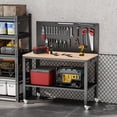 thumbnail image 2 of AHB 48" Adjustable Heavy Duty Wood Workbench, 2000 lbs Capacity, Garage Work Table with Metal Pegboard, Under Shelf, Power Outlet and Wheels, 2 of 8