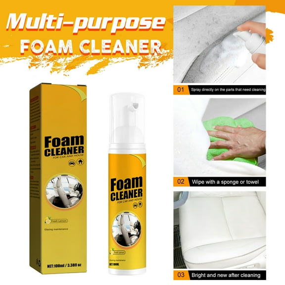 100Ml Foam Cleaner for Car Interior, Multi-functional Foam Cleaner No Flushing Grease-free Cleaner, Car Steering Wheel Foam Cleaner, Effective Grease and Dirt Removal
