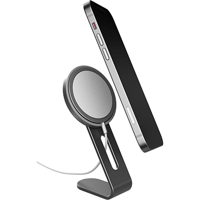 Soporte de escritorio empotrado Magsafe compatible con iPhone 14,13, 12, Pro Max, soporte de teléfono de aluminio para base de carga JAMW Sencillez