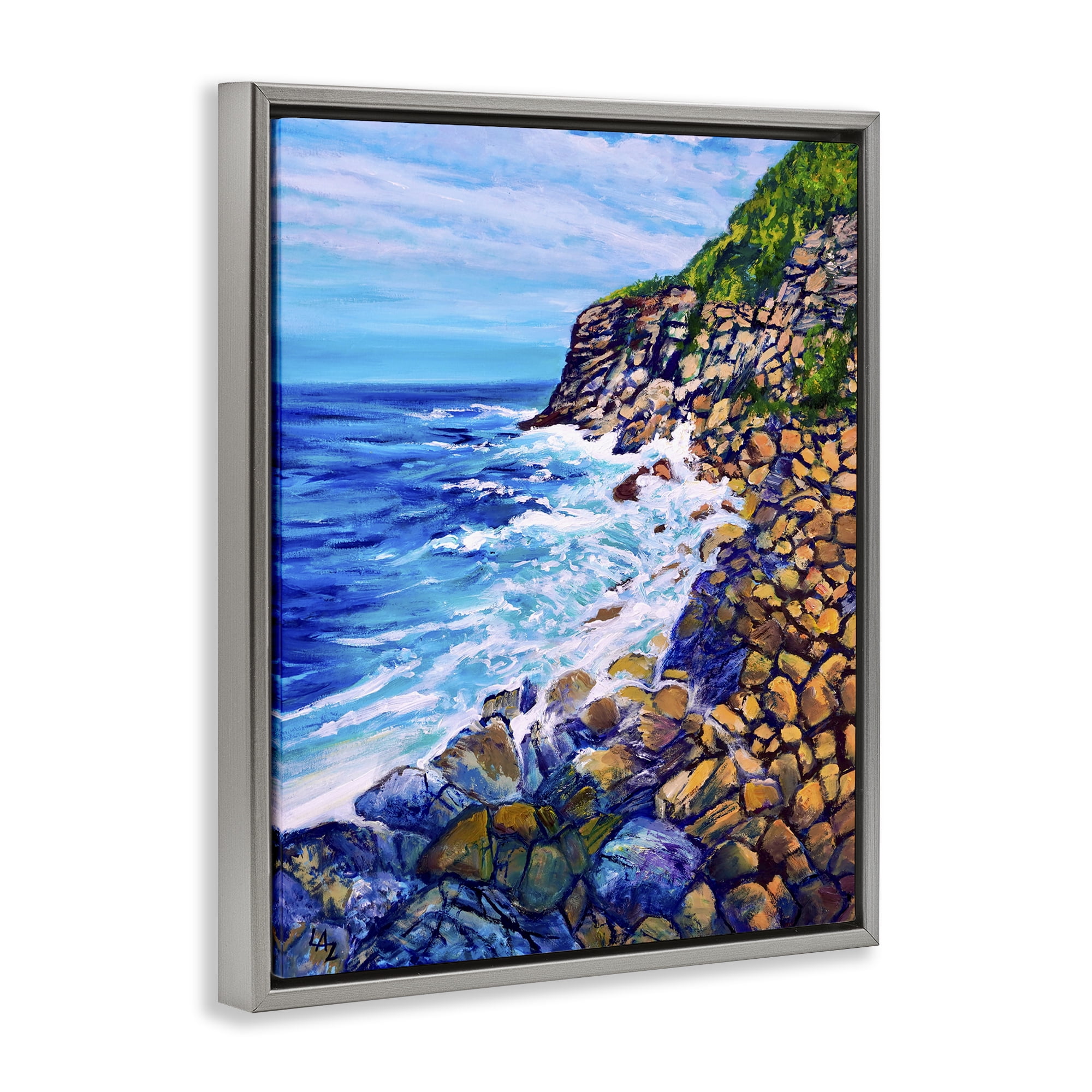 Stupell Industries Cliffside Ocean Spray Gray Framed Floater Canvas Wall Art, design by Lee Ann Zirbes
