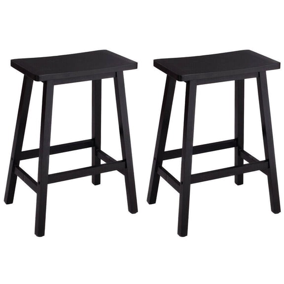 LiteHaven Wood Classic Saddle Seat 24 Inch Kitchen Bar Counter Stool with Backless Seat & 4 Square Legs, for Homes, Dining Spaces, and Bars (2 Pack)