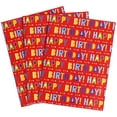Birthday Wrapping Paper with Cut Lines 3 Large Sheets Red Happy