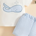 thumbnail image 4 of Trikvn Baby Boys Casual Shorts Set Whale Embroidery Top and Striped Seersucker Elastic Waist Loose Fit Shorts Outfit for Summer Beach Vacation and Lounge Wear, 4 of 8