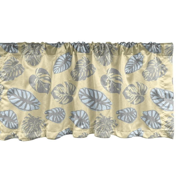 Philodendron Window Valance, Tropical Monstera Leaves Jungle Foliage Pastel Arrangement, Curtain Valance for Kitchen Bedroom Decor with Rod Pocket, 54" X 18", Baby Blue Pale Taupe, by Ambesonne