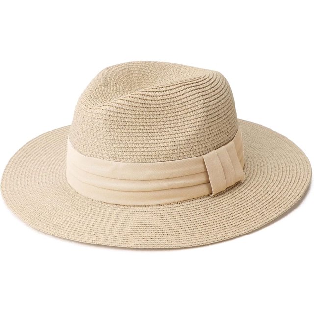 Women Straw Panama Hat Travel Fedora Beach Sun Hat Summer Wide Brim Straw Roll up Hat UPF 50+