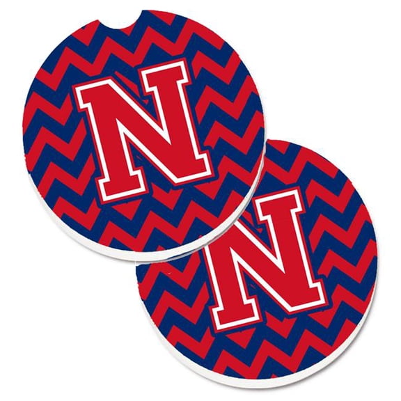 Carolines Treasures Letter N Chevron Yale Blue and Crimson Set of 2 Cup Holder Car Coasters Large multicolor