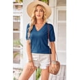 thumbnail image 2 of Arach&Cloz Women's V-Neck Short Sleeve Special Rib Knitted Pattern Casual Tops Sweater Spring Summer 2025, 2 of 6