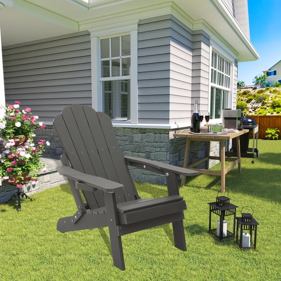 Miekor Furniture Adjustable Adirondack Chair with Cup Holder, All Weather Chair for Deck(Gray) No.0325