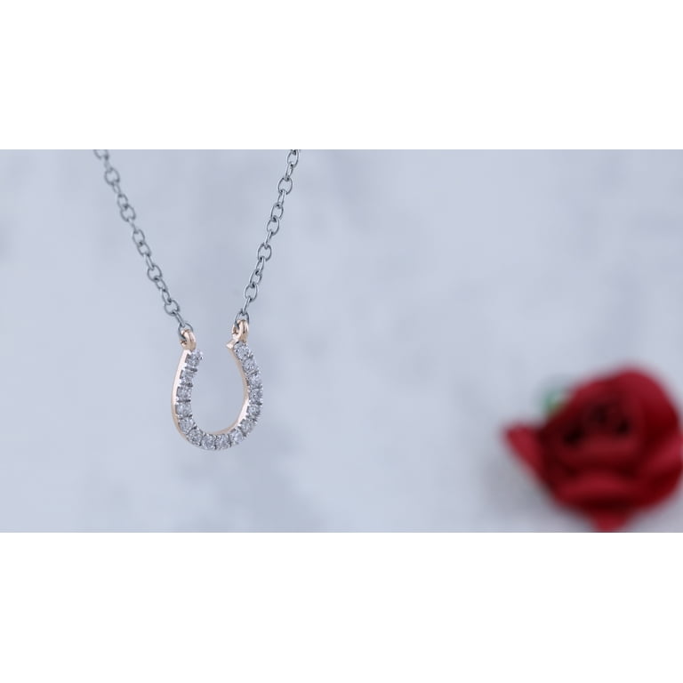 Dazzlingrock Collection 0.13 Carat 14K White Diamond Horseshoe Pendant - Includes 18 Inch Gold Chain, White Gold