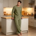 thumbnail image 4 of Men's Pajama Set Long Sleeve PJs with Pants Solid Color Lightweight Sleepwear Comfortable Loungewear Breathable Sleep Sets Soft Nightwear with Pocket Warm Pijama 3XL, 4 of 6