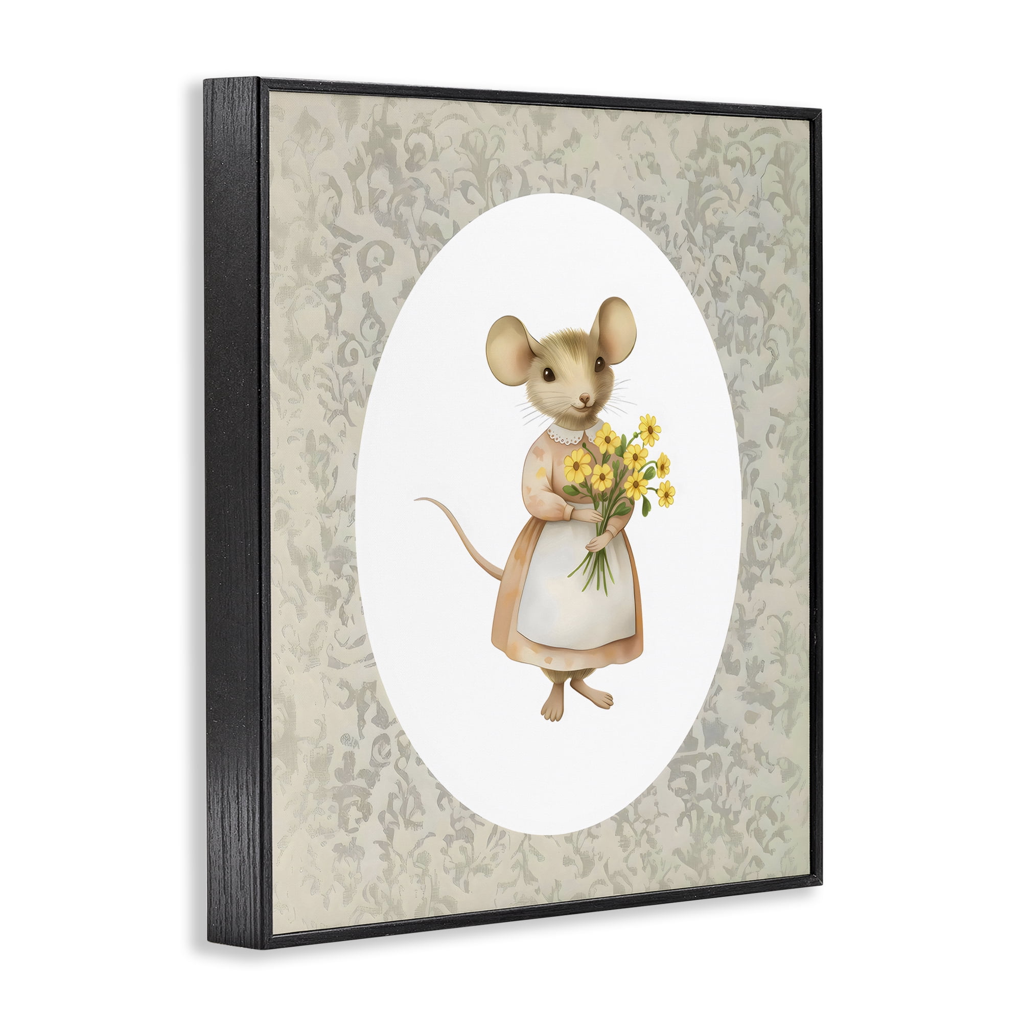 Stupell Industries Little Mouse with Flowers Black Framed Giclee Art, design by Arlington Prints