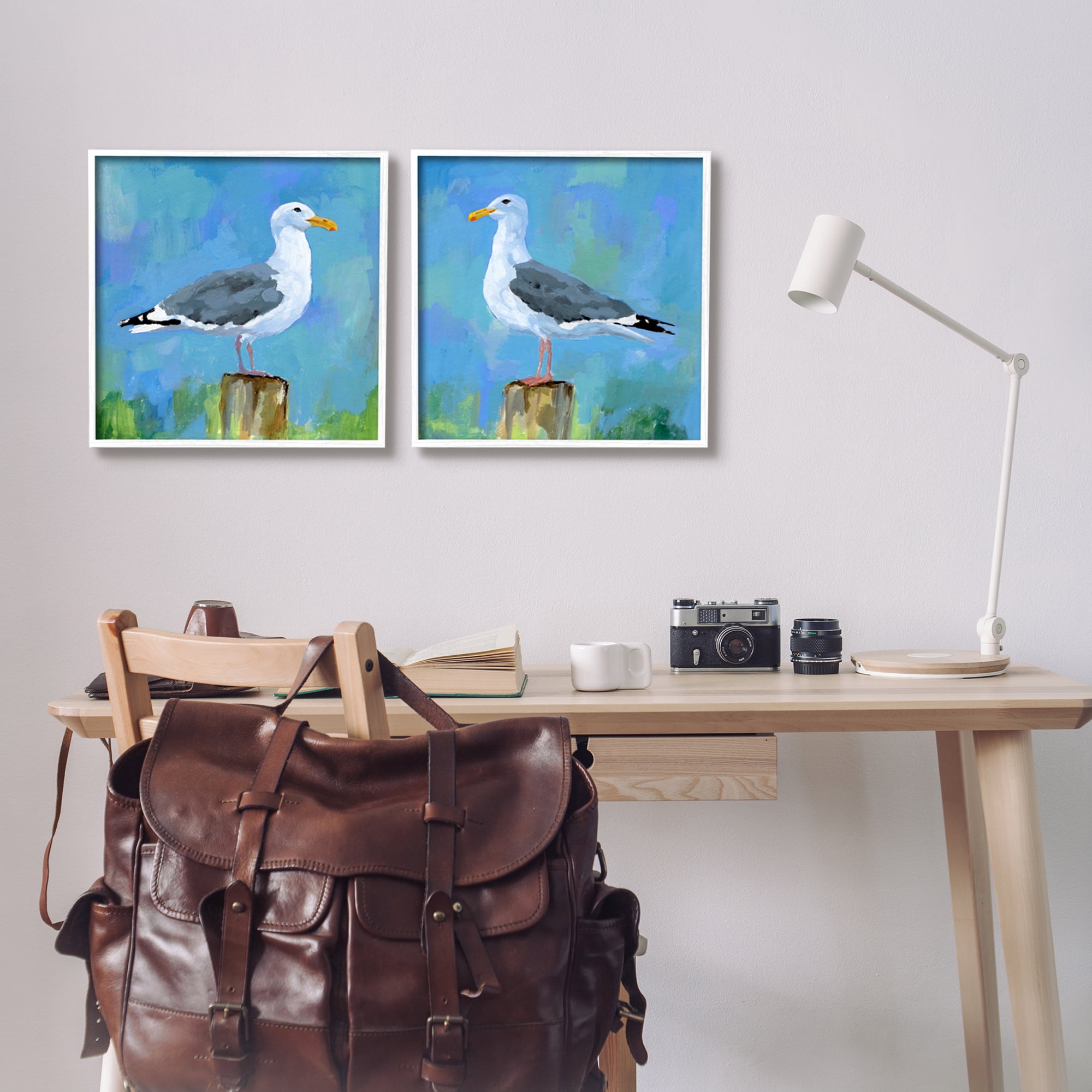 Stupell Industries Nautical Perched Seagulls Animals & Insects Painting White Framed Art Print Wall Art, 17 x 17, Set of 2