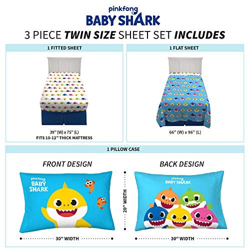 Franco Kids Bedding Super Soft Sheet Set 3 Piece Twin Size Baby Shark 