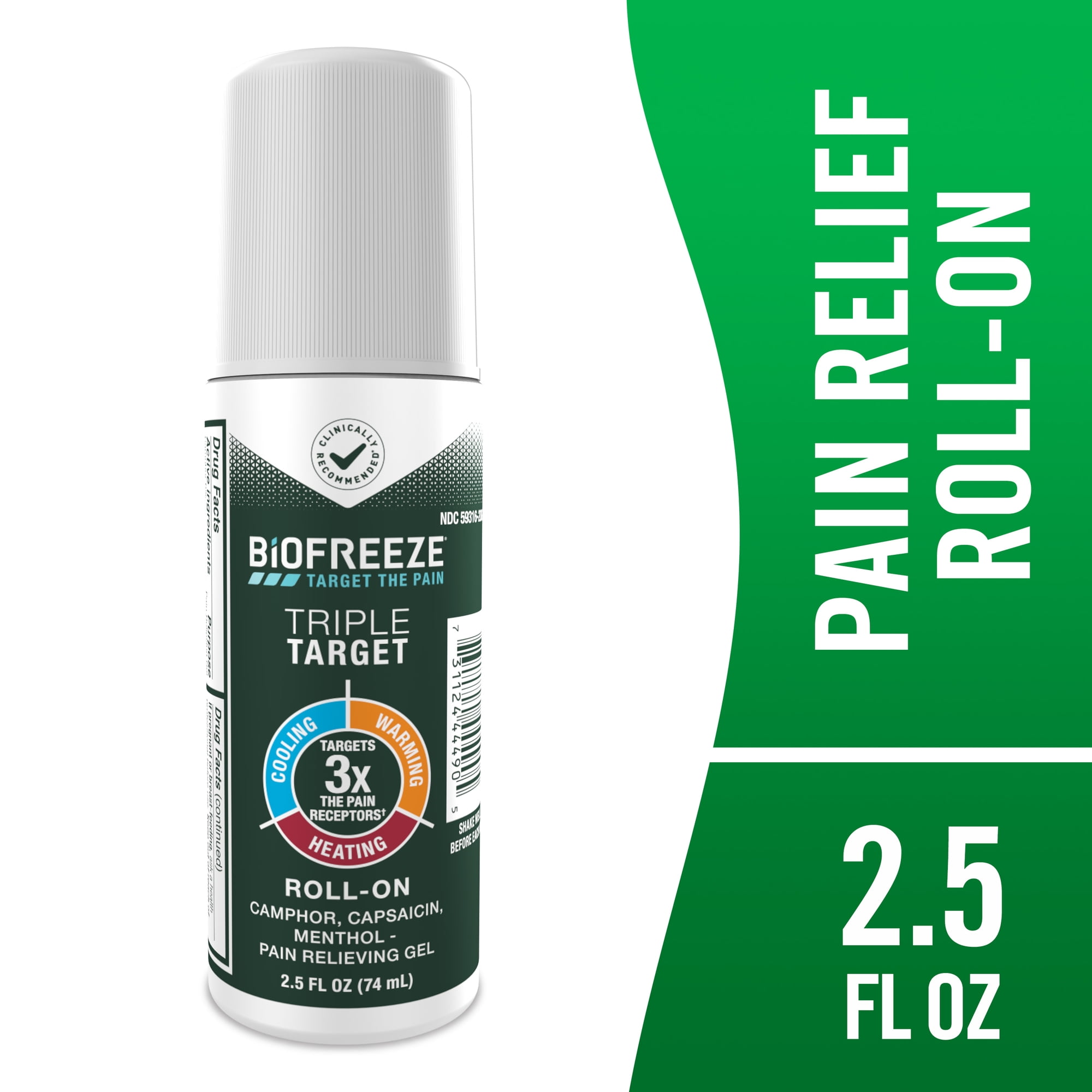 Biofreeze Triple Target Muscle & Arthritis Pain Relief Roll‑On with Menthol, Camphor & Capsaicin, 2.5 fl oz