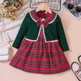 thumbnail image 2 of FAOWME Child Outfit Sets 2 PCS Toddler Girls Fall Winter Green Cardigan Plaid Dress Sets Casual A Line Dress Clothes Sets Boho O-Neck Dailywear, 2 of 7
