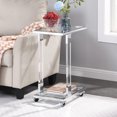 Sofa Side Table C Shaped End Table with Wheels Black Rolling Bedside