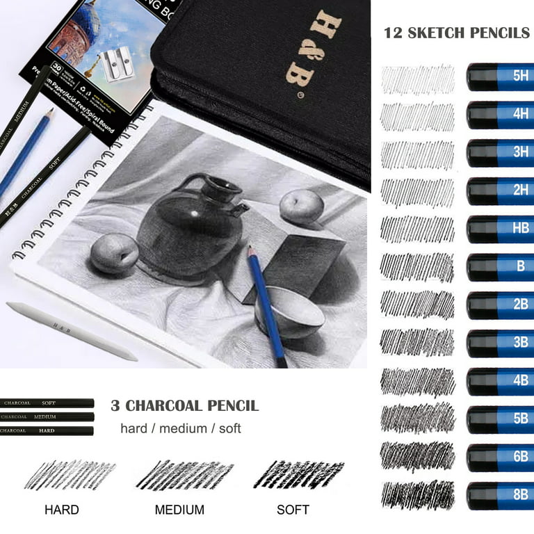 Drawing Kit, Shuttle Art 52 Pack Drawing Pencils Set, Professional Drawing  Art Kit with Sketch Pencils, Graphite Charcoal Sticks, Drawing Pad in