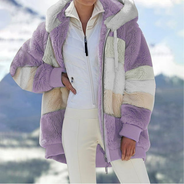 EGNMCR Manteau à Manches Longues pour Femmes, Manteau Décontracté Sans Capuche à Manches Longues & Vestes Manteau d'Hiver à Capuche Ample à Manches Longues pour Dames avec Fermeture Éclair Manteau pour Femmes