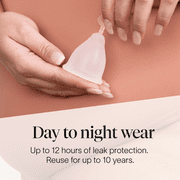 Cora Menstrual Cup, Medical Grade Silicone, Clear, 12 Hour Leak Protection, Size 1