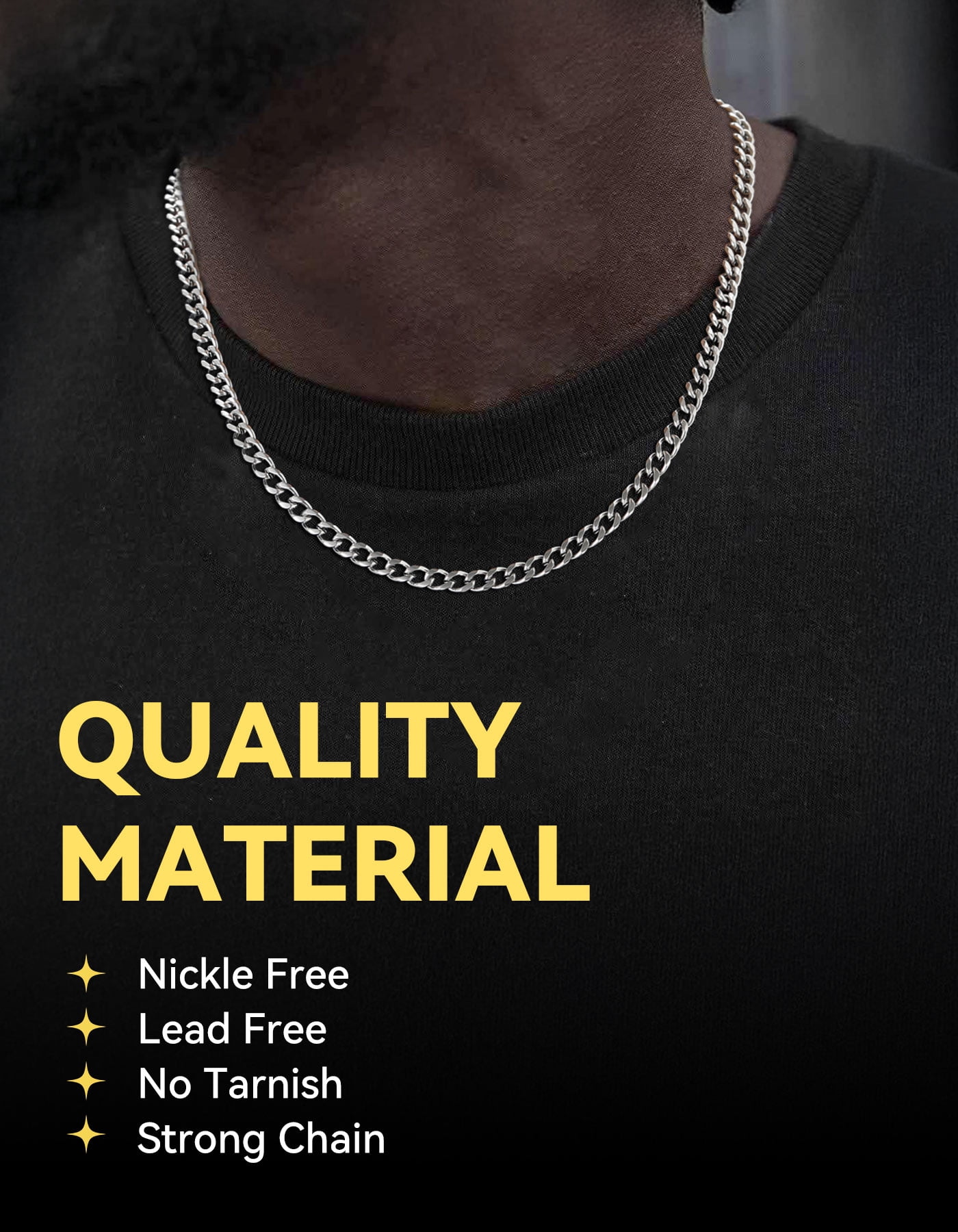 ChainsHouse 4MM Stainless Steel Cuban Link Chain Necklace for Women Men Durable Silver Chains for Father's Day Christmas Valentines Jewelry Gift,22''