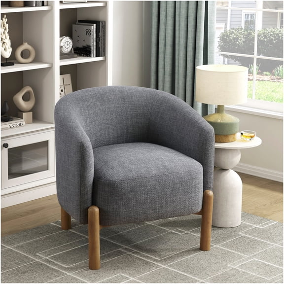 Modern Gray Upholstered Accent Chair with Solid Wood Legs for Living Room or Bedroom