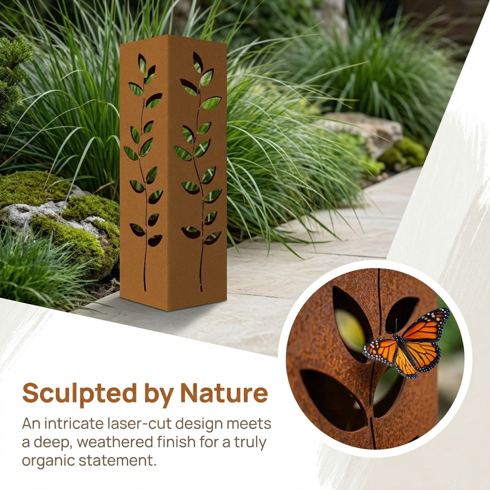 Rustic Pineapple Garden Column Outdoor Metal Sculpture, Modern Yard Statues, Decorative Light Cover, Patio Accent, Weather-Resistant Pineapple Column for Summer Garden, Pathway, Entryway, D
