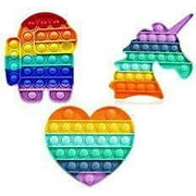 Rainbow 3-Pack Pop up It Push on Pop Bubble Fidget Sensory Toy Set, Push on Pop Silicone Game Toy Anxiety Stress Reliever Autism Learning Materials for Kids Teens Adults (Coloful)