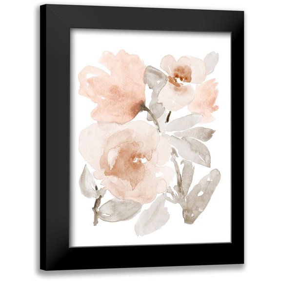 Loreth, Lanie 12x14 Black Modern Framed Museum Art Print Titled - Peach Tranquil Florals I