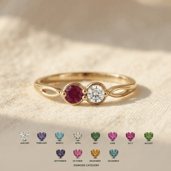 Personalized Birthstone Ring Multi Colors for Mom | Custom 2-3 Stones Family Ring | Mother's Day Jewelry Gift