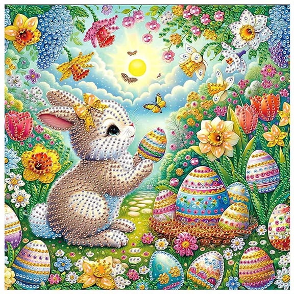 5D DIY Diamond Painting Kit: Floral Rabbit Handmade Creative Artwork for Home Wall Decor and Easter Gifts